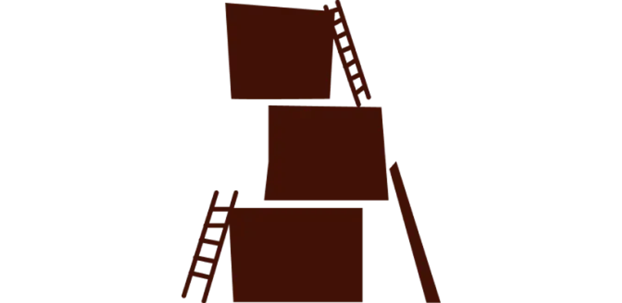 Illustration in abstract style of small beings constructing building with ladders